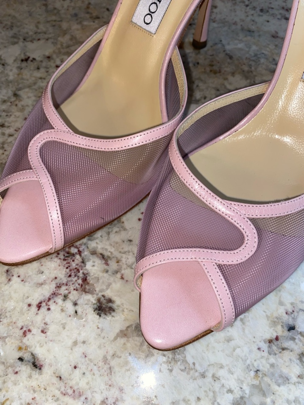 Jimmy Choo Brigitte Pink Mesh Mule Heel EU 38  US 7-7.5 Made in Italy NWOT - Picture 6 of 16